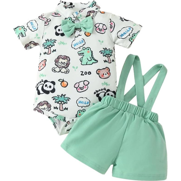 UUAISSO Toddler Baby Boy Summer Clothing Dinosaur Print Short Sleeve Tops Braces Shorts Set
