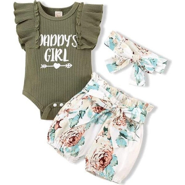 Baby-Kleidungsset für Neugeborene, Sommer, kurzärmelig, Blumenmuster, 3 Stück