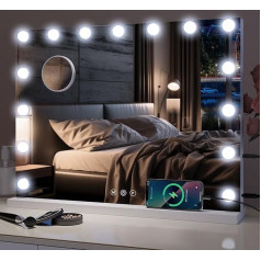 YU YUSING Hollywood Vanity Mirror with Lighting Dimmable Vanity Mirror Table Mirror Wall Mirror with 10x Magnification