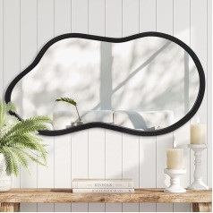 AAZZKANG Large Irregular Wall Mirror 65 x 40 cm Black Asymmetrical Wall Mirror Modern Wooden Frame Mirror for Bathroom Bedroom Living Room Entrance
