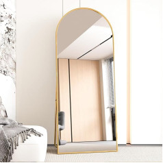 AUFHELLEN Bogen Full Body Mirror 180 x 80 cm, Curved Mirror with Golden Metal Frame, Standing Mirror, HD Large Floor Mirror, Wall Mirror with Hooks for Living Room, Bedroom and Dressing Room Mirror