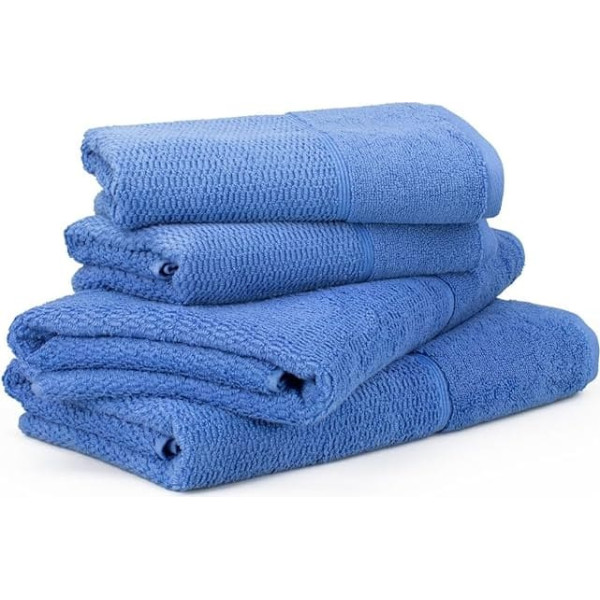 Frottana Pearl Hand Towel Set 4-Piece Hand Towels - 2 x 50 x 100 cm + 2 x 67 x 140 cm, 100% Cotton, Cornflower