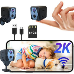 aidowocam Mini Camera 2K Indoor Surveillance Camera with 64G SD WLAN Camera Surveillance Indoor Mini Camera Live Transmission Mobile Phone App for Long Standby Battery Camera, Motion Sensor Night