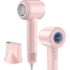 Hair Dryer, Intelligent High Speed Hair Dryer with 110,000 RPM - 200 Million Negative Ions, Intelligent Grip Sensors, 3 Speeds, 4 Temperatures, Ultra Quiet with 59 dB (Pink)
