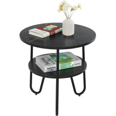 Mingone Coffee Table Round Side Table 2 Shelves Sofa Table Modern with Storage Space Small Table for Living Room Bedroom Balcony Black