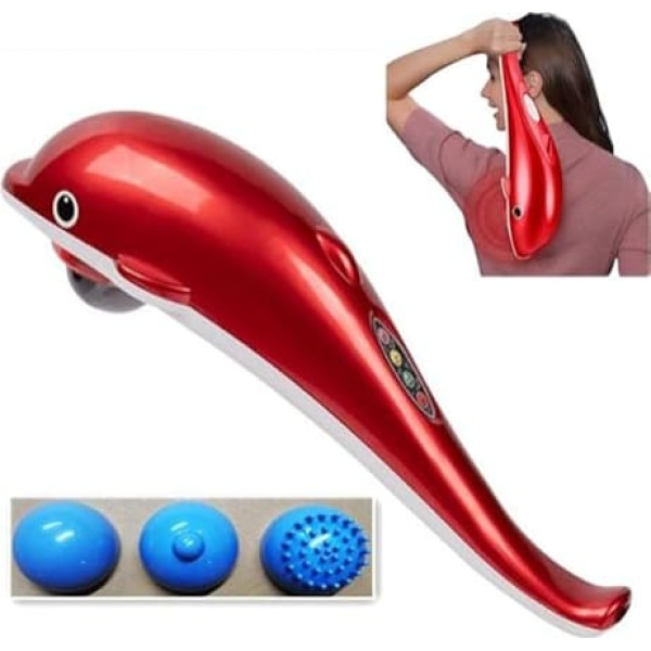 Hand Back Massager, Deep Tissue Percussion Massager in Dolphin Shape, Portable, Dolphin Massage with 3 Heads for Neck and Shoulder, Relieves Fatigue (EU)