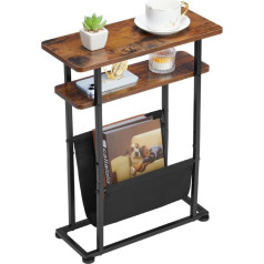 ZEXVIDA Small Side Table for Small Spaces, Narrow Side Table with Magazine Holder, 2 in 1 Narrow Side Table, Living Room, Skinny Bedside Table, Sleep (Rustic Brown)
