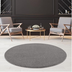 Fashion4Home Living Room Carpet, Plain Rug for Children's Room, Bedroom, Study, Office, Hallway and Kitchen, Short Pile Rug, Light Grey, Size: 160 cm, Round
