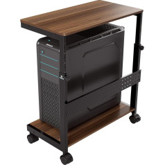 EUREKA ERGONOMIC Height-adjustable PC tower stand, ATX case, CPU holder, PC cart, CPU stand with wheels and mouse pad, walnut colour