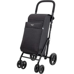 Carlett - Shopping Trolley, Foldable Supermarket Trolley with 4 Rainproof Wheels and a Large Capacity of 25kg, 50L Main Bag, 10L Thermal Bag and Rear Bag - Colour: Black