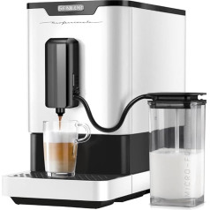 SENCOR Automatic Espresso Machine, Milk Frother, 19 Bars Compact, Coffee Grinder with Beans, Espresso Machine, Cappuccino, Espresso, Barista Express Mill, Thermoblock, Patented Brewer, White