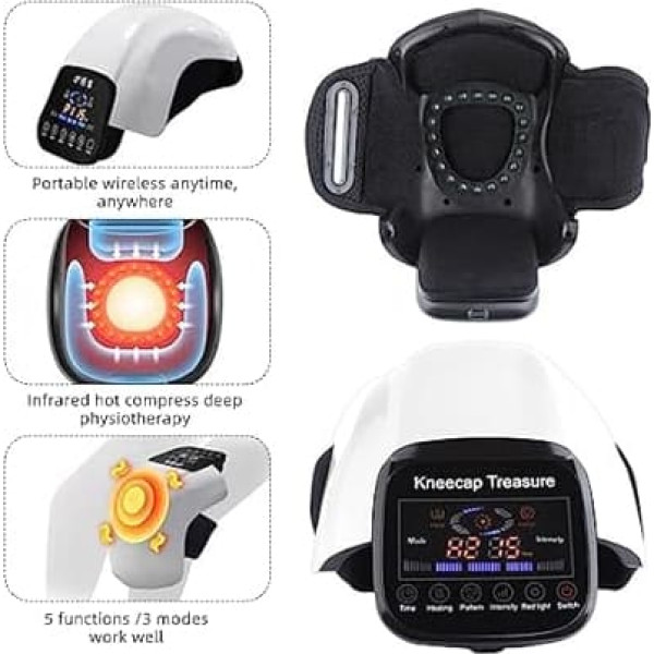 Knee Massager, Cordless Knee Massager, LED Display, Smart Knee Massage, Rechargeable, Infrared Laser Thermotherapy, Vibration Therapy for Arthritis, Swelling, Muscle Injuries