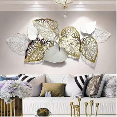 Gold Metal Wall Decor Creative Handmade Leaves Metal Wall Sculptures Hanging Perfect for Study Room Living Room Bedroom Indoor Outdoor 56x24 Inch