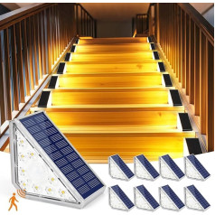 Czemo Solar Lights for Outdoors, 8 Pieces Solar Stair Lamp with Motion Sensor, 1200 mAh, 3000 K, Warm White, IP67 Waterproof LED Step Light, Solar Stair Lighting for Garden, Steps, Walkway, Patio,