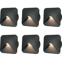 JNR LED Stair Lighting, 3000 K Warm White Stair Lighting Indoor/Outdoor, IP54 Recessed Wall Light Stair Light for Stairs Walls (Pack of 6)