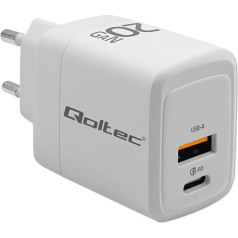 20W gan | 5-20V | 1,5-3A | 1xusb-c pd | 1xusb qc 3.0 | balts