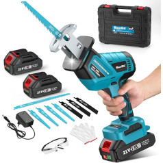 SEESII Reciprocating Saw Battery, 3500 RPM Brushless Motor with 2 x 4.0Ah Batteries, LED Light, 8 Saw Blades Portable for Wood PVC Cutting
