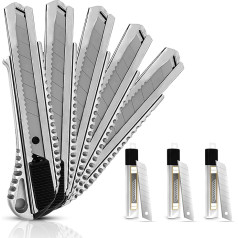 SANAWATEC 5 x Professional Cutter Knives 18 mm + 30 x Snap Off Blades Carpet Knife Professional Cata Knife Cutter Made of Aluminium, Robust and Ultrasarp, Includes 30 Blades for Home and Commercial