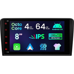 XTRONS 8 Inch IPS HD Screen Android 14 Car Radio Octa Core 4GB 64GB Built-in 4G DSP Car Play Android Car WiFi Bluetooth GPS Optional DAB OBD TPMS DVR for Audi A3 S3 RS3