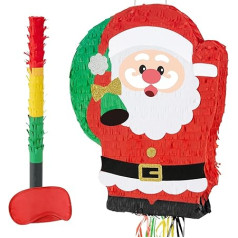 WERNNSAI Christmas Pinata - Pull String Christmas Pinata with Blindfold Bat Cute Santa Claus Pinata for Christmas Party Games Red Christmas Party Decorations