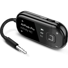 Avantree Voyager Bluetooth 5.4 Aeroplane Adapter with OLED Display for Headphones & AirPods, Qualcomm Chipset, aptX Adaptive, 3.5mm AUX Wireless Audio Transmitter for Travel & Flight - Black