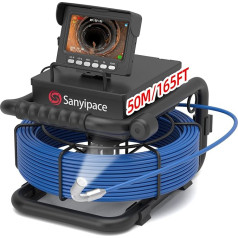 Tube Camera 50 m with Light, Sanyipace Channel Camera with 4.3 Inch Screen, DVR & Audio Recorder, IP68 Waterproof Channel Inspection Camera, 5600 mAh Battery, Microphone, Includes 16 GB TF Card
