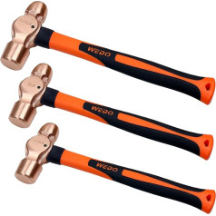 WEDO 3-Piece Ball Hammer Set, 680 g + 910 g + 1125 g, Ball Hammer with Fibreglass Handle, Forged, Corrosion Resistant, DIN Standard