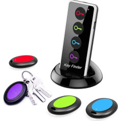 Key Finder RF Key Finder, Wireless Key Finder with 4 Receivers, 1 RF Transmitter, LED, 1 Base, 80 dB RF Item Locator with 98 Feet, Wireless Things Finder, Wallet Tracker, Item Tracker
