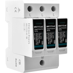 Heschen SPD Surge Protector, WR-T1T2-AC, 3P 275V, in 20KA, Iimp 7KA, Type T1+T2, Fireproof, Low Voltage Arrester, DIN Rail Mount 35