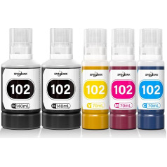 Ink 102 Multipack Compatible with Epson ET-2850 ET-3850 ET-4850 ET-2856 ET-4856 ET-15000 ET-2750 ET-3750 ET-4750 ET-2700 ET-3700 ET-2751 ET-27. ET-56 ET-2851 Printer (2Black, C, M, Yellow)