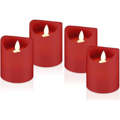 Goobay LED Candles with Timer Function, Warm Light Pillar Candle, Real Wax Candles with Flickering Flame, Electric Advent Candles, Set of 4, Red