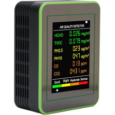 Indoor Air Quality Monitor, Portable Smart Air Quality Tester for CO2 TVOC HCHO PM2.5 PM10, with Colour LCD Digital Display for Home Office, Motorhomes (Black Green)