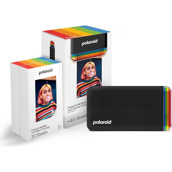 Polaroid Bundle Hi-Print+Paper - 2nd Generation - Bluetooth Connected 2x3 Pocket Photo and Dye Sub-Printer - Black