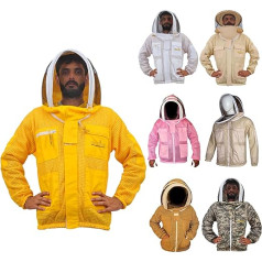 URBANSBEE Beekeeping Jacket 3-Layer Round Hat Pattern Vented Mask Beekeeping Jacket Protection for Beekeepers (S, Yellow)