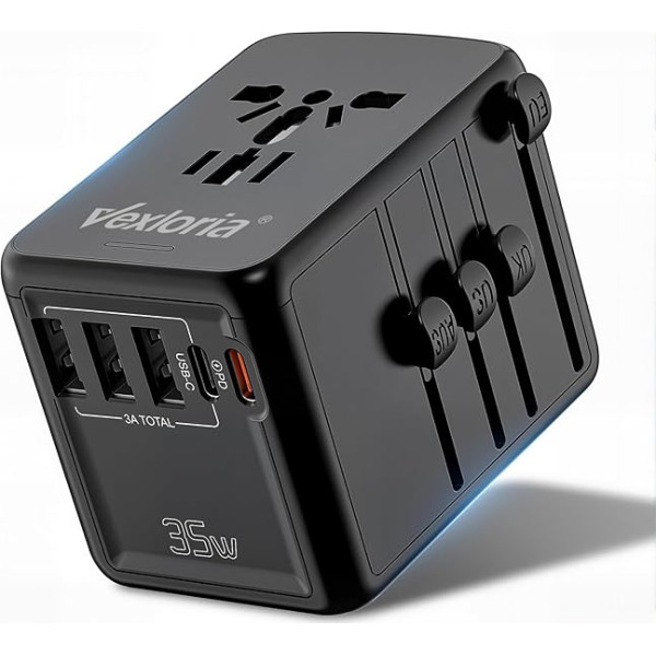 Travel Adapter Worldwide, Travel Plug Adapter Worldwide, with 3 USB A, 1 USB C and 1 PD, Travel Adapter for USA, England, Thailand, Australia, Practical Travel Adapter for International Travel