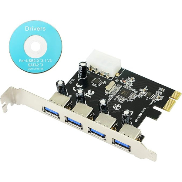 CERRXIAN 4-Port USB 3.0 Super Speed Card PCIe Express Controller Card - Interface Card USB 3.0 - Model Driver - USB Hub Internal