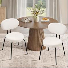 COLAMY Upholstered Chairs for Dining Room, Set of 2, Modern Kitchen Chairs with Backrest, Small Round Metal Side Chairs with Curved Backrest for Dining Room, Kitchen, Restaurant, Cream