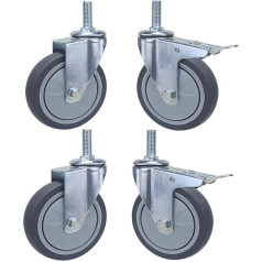 LIGUOYI 100 mm 75 mm swivel castors with thread, pack of 4, M12 x 30 mm, furniture castors for kitchen trolleys, 2 with brakes, 2 without brakes, replacement rubber swivel castor for