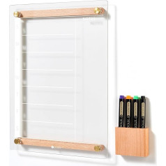 Whiteboard aus transparentem Glas, trocken abwischbar, mit Holzdekoration für Wand, Menü- und Mahlzeitenplaner, Whiteboard für Zuhause, Küche, 38,1 x 27,9 cm, Holzmarkerhalter und 4 Marker im