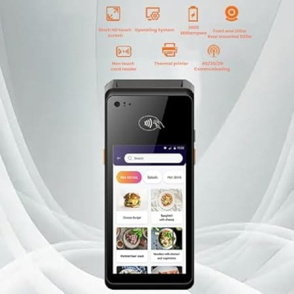 Fockety 58 mm Thermal Receipt Printer, 90 mm/s Bluetooth USB POS Printer with 5 Inch Touch Screen, 4G WiFi 1D 2D QR NFC Portable Thermal Printer, Restaurant Kitchen Printer for Small Business