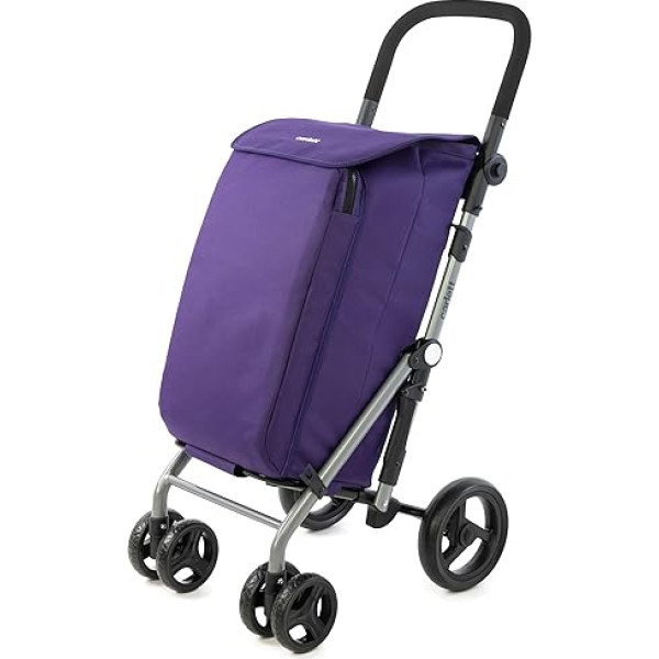 Carlett - Lite Duo Lett430 | Folding Trolley for Supermarket | 4 Wheels | Adjustable Handlebar and Safety Brake | 48L Expandable Bag | Thermal Bag 10L | Purple