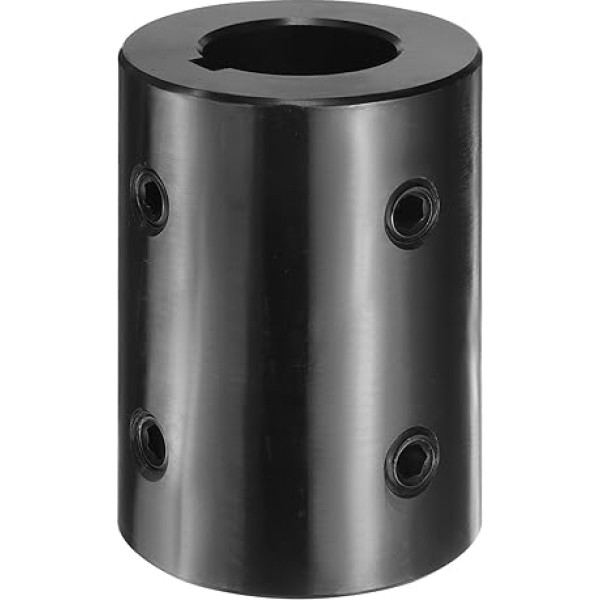 sourcing map Wellenkupplung, 3,8 cm Bohrung, 5,4 cm Außendurchmesser, 7,6 cm Länge, schwarzoxidbeschichteter Stahl, starre Kupplung für 3D-Drucker, Motorrad (4 Schrauben)
