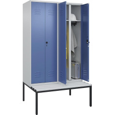 C + P Möbelsysteme C+P | Schwarz-Weiß-Spind Classic Plus Sitzbank | 2 Abteile | lichtgrau/fernblau | B 1200 mm | Sicherheits-Drehriegel | untergebaut | Kunststoff