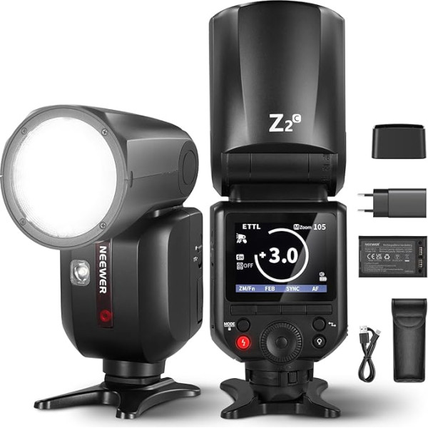 NEEWER Z2-C 2.4G TTL Round Head Flash Speedlight for Canon, Flash Light with Upgraded UI, Flashlight 2 Adjustment Lamps, TTL/M, 76Ws 1/8000s HSS 7.4 V/2600 mAh Lithium Battery 480 Full Flash
