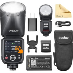 Godox V100-O V100 O Round Head Camera Flash TTL Speedlite 2.4G Wireless TTL Speedlight Strobe, 100 Ws HSS 1/8000s with Li-ion Battery for Olympus Panasonic Cameras