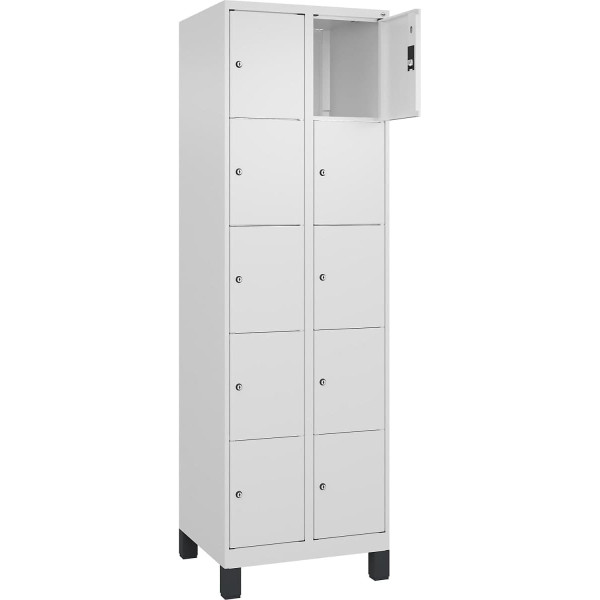 C + P Möbelsysteme C+P | 5er-Schließfachschrank Classic Plus | 2 Abteile | verkehrsweiß | B 600 mm | 10 Fächer | mit Füßen