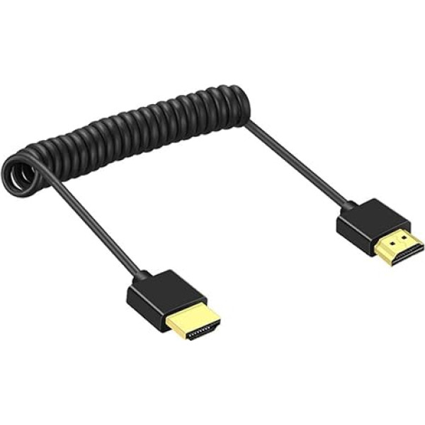 SZRMCC HDMI Cable, HDMI to HDMI Spiral Cable High Speed Thin 4K Ultra HD HDMI 2.0 Ethernet Cable with Audio Return HDMI Extender for Ninja V, ATOMOS Port Keys BM5 Monitor, Sony Camera