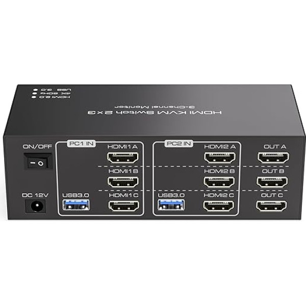 TJCXELE 4K60Hz HDMI KVM Switch 2 PC 3 Monitors USB 3.0 Simulation EDID KVM Switches for Two Computers Share Three Monitors and 4 USB Devices Supports Expansion Mode & Copy Mode