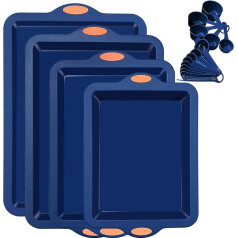 To encounter Silicone Baking Moulds Set, 4-Piece Non-Stick Baking Moulds Set with Baking Moulds, Baking Trays, Cookie Moulds, Cake Moulds with Metal Reinforced Frame for More Stability, Navy Blue