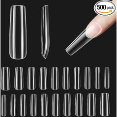 Beetles Pack of 500 Nail Tips, Long Square, Preformed Nail Tips, Soft Gel, Acrylic, False, Full Coverage, Clear Nail Tips for Manicure, Long Square